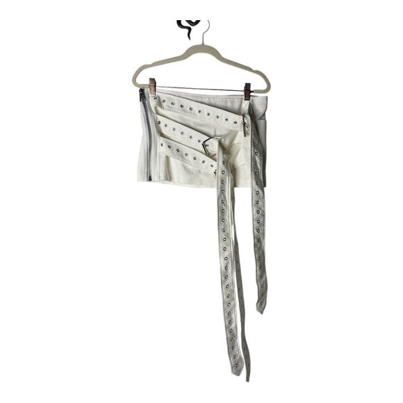 Aniye Records Lex Mini Skirt Denim Buckle Strap Edgy Chic Grunge Y2K Milk Sz 40 - Picture 3 of 13